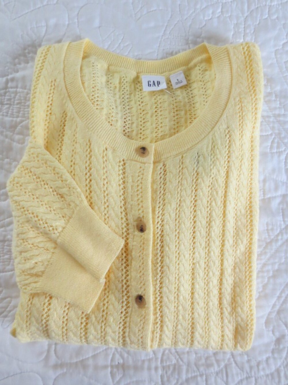 GAP Yellow Pointelle Button Front Summer Cotton Cardigan - Picture 10 of 11